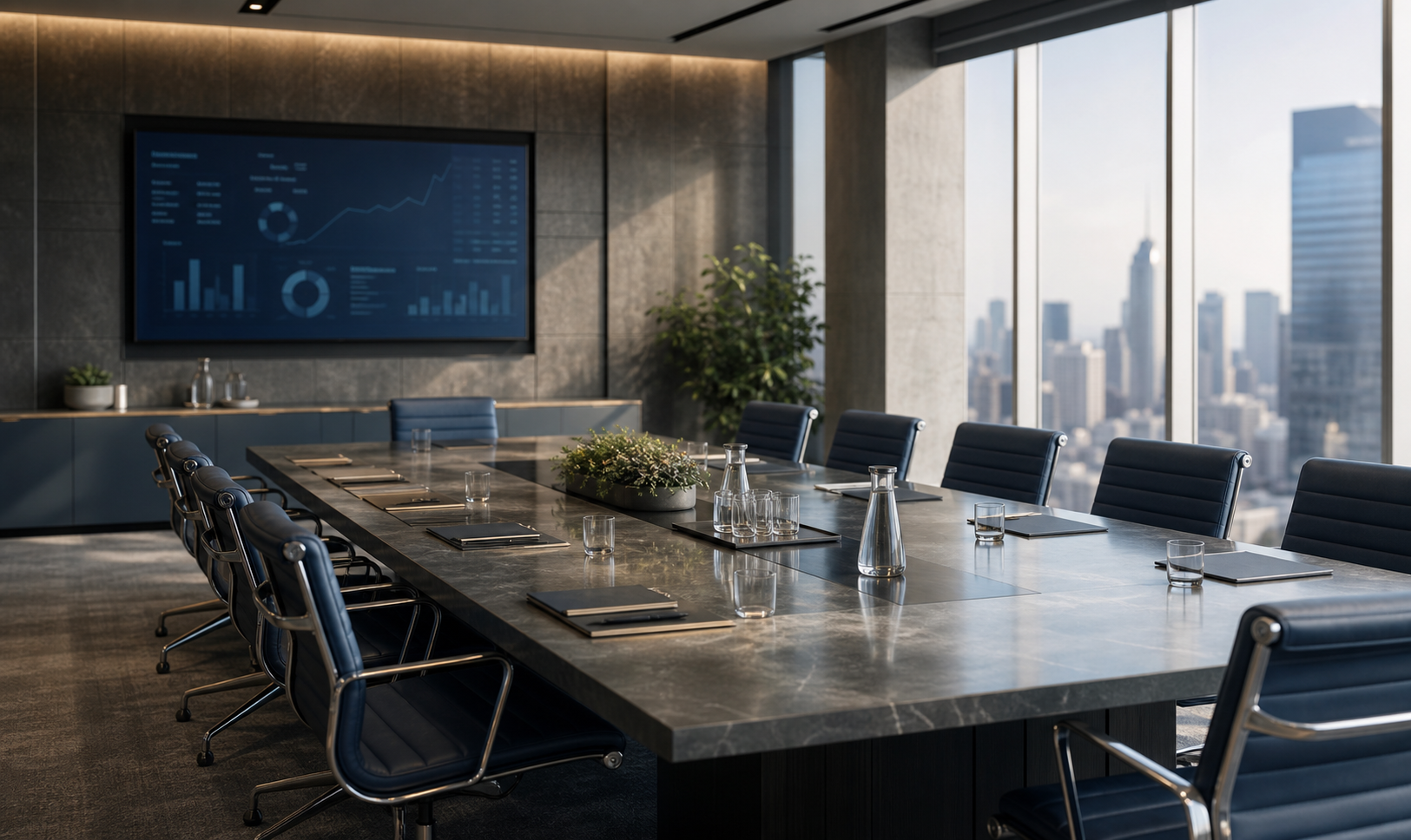 Modern executive boardroom prepared for AI strategy discussions